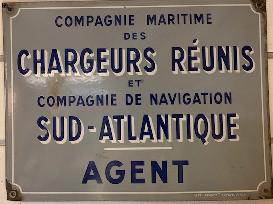 Plaque émaillée Compagnie maritime "Chargeurs Réunis"