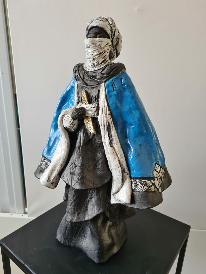 Touareg bleu et blanc - Céramique Raku