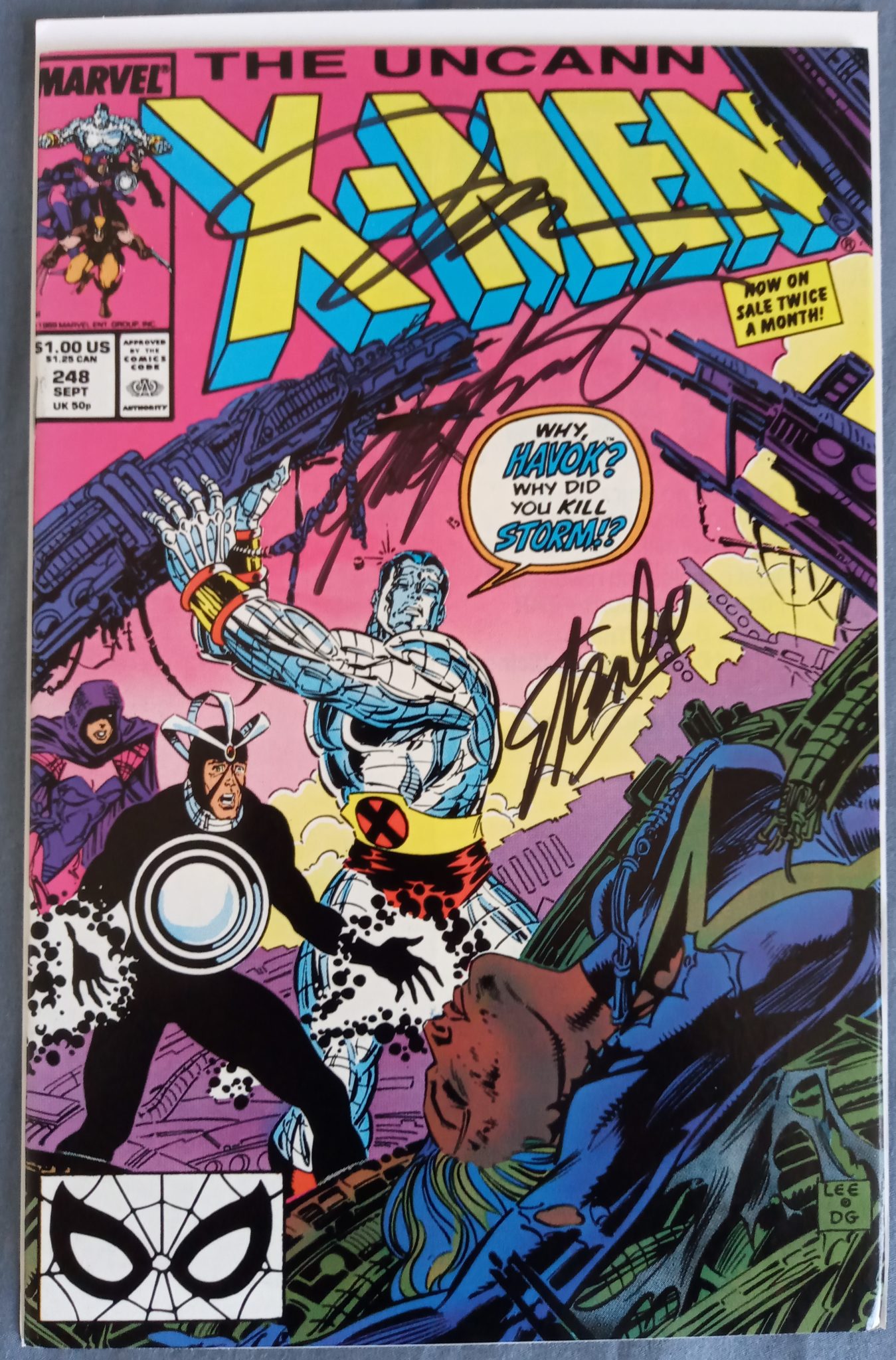 Uncanny XMen 248 (1989) signé par Stan Lee, Jim Lee et Chris