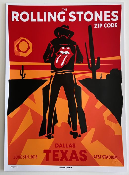 Affiche litho numérotée Rolling Stones dallas 2015