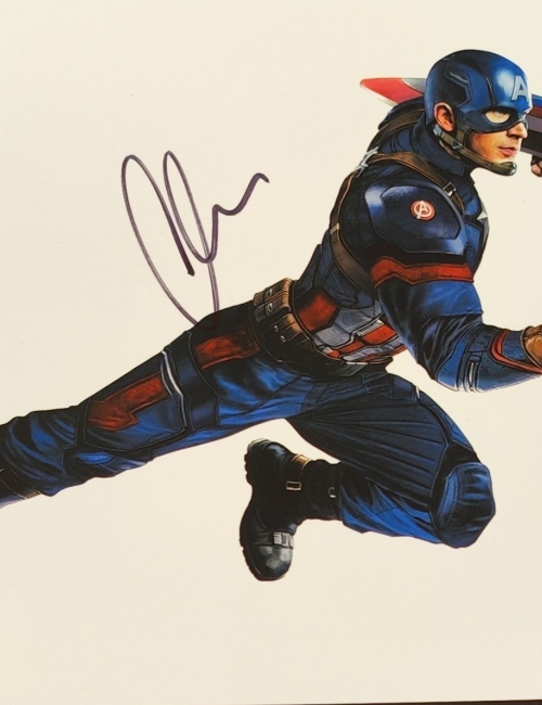 Dessin Captain America - Steve Rogers - Signée par Chris Evans - Rare