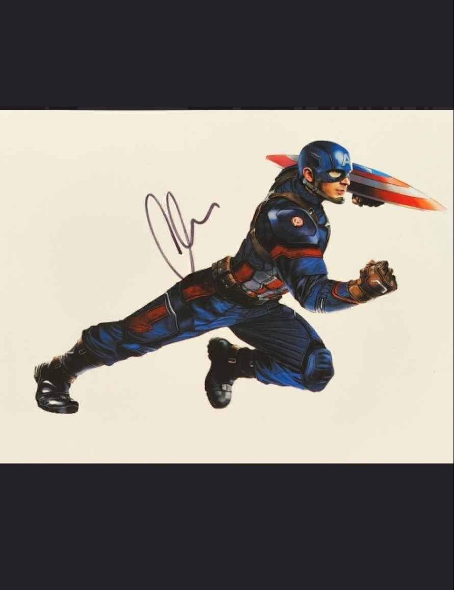 Dessin Captain America - Steve Rogers - Signée par Chris Evans - Rare