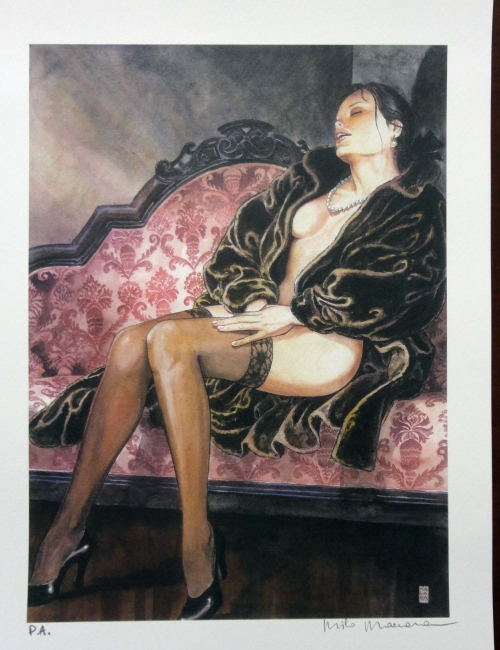 Milo Manara - Claudia on the Sofa - lithographie d'artiste signée